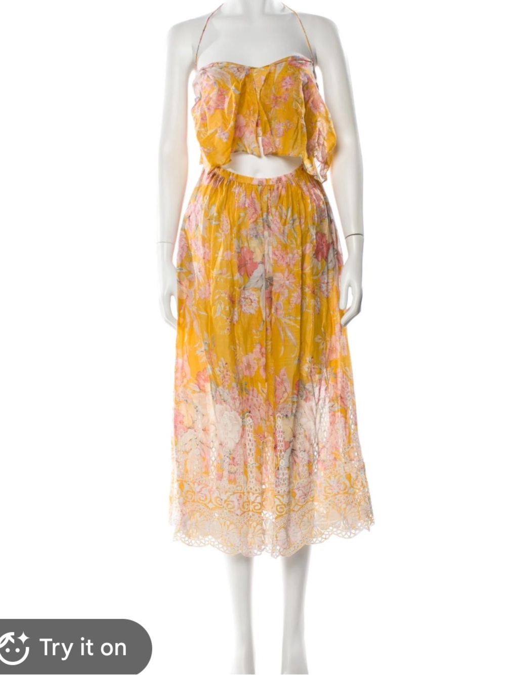 ZIMMERMANN CONFETTI SCALLOP TIE DRESS IN MUSTARD YELLOW - Picture 10 of 12